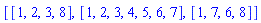 [[1, 2, 3, 8], [1, 2, 3, 4, 5, 6, 7], [1, 7, 6, 8]]