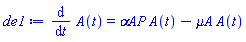 diff(A(t), t) = `&alpha;AP`*A(t)-`&mu;A`*A(t)