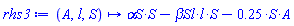 proc (A, l, S) options operator, arrow; `&alpha;S`*S-`&beta;Sl`*l*S-.25*S*A end proc