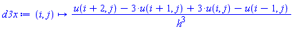 proc (i, j) options operator, arrow; (u(i+2, j)-3*u(i+1, j)+3*u(i, j)-u(i-1, j))/h^3 end proc