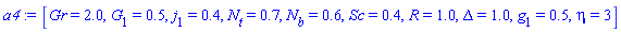 [Gr = 2.0, G[1] = .5, j[1] = .4, N[t] = .7, N[b] = .6, Sc = .4, R = 1.0, Delta = 1.0, g[1] = .5, eta = 3]