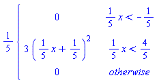 (1/5)*piecewise((1/5)*x < -1/5, 0, (1/5)*x < 4/5, 3*((1/5)*x+1/5)^2, 0)