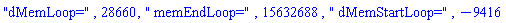 "dMemLoop=", 28660, " memEndLoop=", 15632688, " dMemStartLoop=", -9416