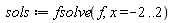 sols := fsolve(f, x = -2 .. 2)