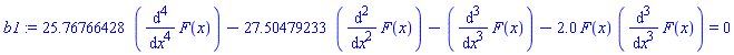 25.76766428*(diff(diff(diff(diff(F(x), x), x), x), x))-27.50479233*(diff(diff(F(x), x), x))-(diff(diff(diff(F(x), x), x), x))-2.0*F(x)*(diff(diff(diff(F(x), x), x), x)) = 0