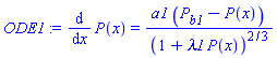 diff(P(x), x) = a1*(P__b1-P(x))/(1+lambda1*P(x))^(2/3)