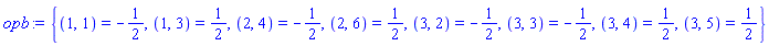 {(1, 1) = -1/2, (1, 3) = 1/2, (2, 4) = -1/2, (2, 6) = 1/2, (3, 2) = -1/2, (3, 3) = -1/2, (3, 4) = 1/2, (3, 5) = 1/2}