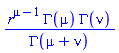 r^(mu-1)*GAMMA(mu)*GAMMA(nu)/GAMMA(mu+nu)