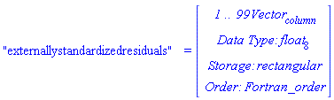 "externallystandardizedresiduals" = (Vector(4, {(1) = ` 1 .. 99 `*Vector[column], (2) = `Data Type: `*float[8], (3) = `Storage: `*rectangular, (4) = `Order: `*Fortran_order}))