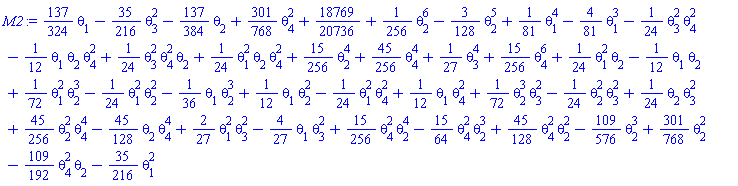 (137/324)*theta[1]-(35/216)*theta[3]^2-(137/384)*theta[2]+(301/768)*theta[4]^2+18769/20736+(1/256)*theta[2]^6-(3/128)*theta[2]^5+(1/81)*theta[1]^4-(4/81)*theta[1]^3-(1/24)*theta[3]^2*theta[4]^2-(1/12)*theta[1]*theta[2]*theta[4]^2+(1/24)*theta[3]^2*theta[4]^2*theta[2]+(1/24)*theta[1]^2*theta[2]*theta[4]^2+(15/256)*theta[2]^4+(45/256)*theta[4]^4+(1/27)*theta[3]^4+(15/256)*theta[4]^6+(1/24)*theta[1]^2*theta[2]-(1/12)*theta[1]*theta[2]+(1/72)*theta[1]^2*theta[2]^3-(1/24)*theta[1]^2*theta[2]^2-(1/36)*theta[1]*theta[2]^3+(1/12)*theta[1]*theta[2]^2-(1/24)*theta[1]^2*theta[4]^2+(1/12)*theta[1]*theta[4]^2+(1/72)*theta[2]^3*theta[3]^2-(1/24)*theta[2]^2*theta[3]^2+(1/24)*theta[2]*theta[3]^2+(45/256)*theta[2]^2*theta[4]^4-(45/128)*theta[2]*theta[4]^4+(2/27)*theta[1]^2*theta[3]^2-(4/27)*theta[1]*theta[3]^2+(15/256)*theta[4]^2*theta[2]^4-(15/64)*theta[4]^2*theta[2]^3+(45/128)*theta[4]^2*theta[2]^2-(109/576)*theta[2]^3+(301/768)*theta[2]^2-(109/192)*theta[4]^2*theta[2]-(35/216)*theta[1]^2