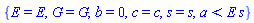 {E = E, G = G, b = 0, c = c, s = s, a < E*s}