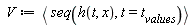 V := `<,>`(seq(h(t, x), t = t__values))