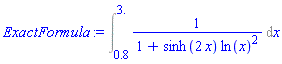 Int(1/(1+sinh(2*x)*ln(x)^2), x = .8 .. 3.)