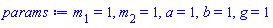 m[1] = 1, m[2] = 1, a = 1, b = 1, g = 1