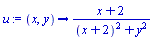 u := proc (x, y) options operator, arrow; (x+2)/((x+2)^2+y^2) end proc
