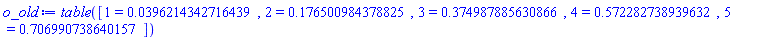table( [( 1 ) = HFloat(0.03962143427164386), ( 2 ) = HFloat(0.1765009843788253), ( 3 ) = HFloat(0.37498788563086605), ( 4 ) = HFloat(0.5722827389396323), ( 5 ) = HFloat(0.7069907386401569) ] )