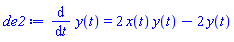 diff(y(t), t) = 2*x(t)*y(t)-2*y(t)