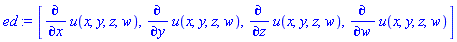 [diff(u(x, y, z, w), x), diff(u(x, y, z, w), y), diff(u(x, y, z, w), z), diff(u(x, y, z, w), w)]