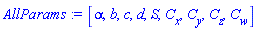 [alpha, b, c, d, S, C__x, C__y, C__z, C__w]