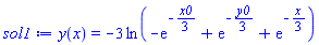 y(x) = -3*ln(-exp(-(1/3)*x0)+exp(-(1/3)*y0)+exp(-(1/3)*x))