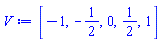 [-1, -1/2, 0, 1/2, 1]