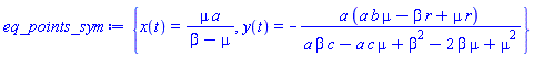 {x(t) = mu*a/(beta-mu), y(t) = -a*(a*b*mu-beta*r+mu*r)/(a*beta*c-a*c*mu+beta^2-2*beta*mu+mu^2)}