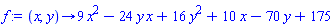 proc (x, y) options operator, arrow; 9*x^2-24*y*x+16*y^2+10*x-70*y+175 end proc