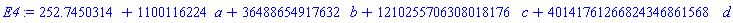 252.7450314+1100116224*a+36488654917632*b+1210255706308018176*c+40141761266824346861568*d
