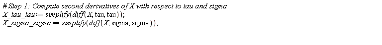 X_tau_tau := simplify(diff(X, tau, tau)); X_sigma_sigma := simplify(diff(X, sigma, sigma))