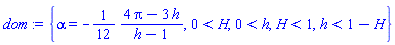 {alpha = -(1/12)*(4*Pi-3*h)/(h-1), 0 < H, 0 < h, H < 1, h < 1-H}