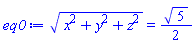 (x(t)^2+y(t)^2+z(t)^2)^(1/2) = (1/2)*5^(1/2)