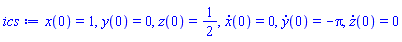 x(0) = 1, y(0) = 0, z(0) = 1/2, (D(x))(0) = 0, (D(y))(0) = -Pi, (D(z))(0) = 0