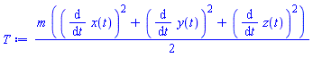 (1/2)*m*((diff(x(t), t))^2+(diff(y(t), t))^2+(diff(z(t), t))^2)