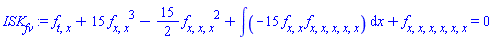 diff(diff(f, t), x)+15*(diff(diff(f, x), x))^3-(15/2)*(diff(diff(diff(f, x), x), x))^2+int(-15*(diff(diff(f, x), x))*(diff(diff(diff(diff(diff(f, x), x), x), x), x)), x)+diff(diff(diff(diff(diff(diff(f, x), x), x), x), x), x) = 0