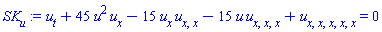 diff(u, t)+45*u^2*(diff(u, x))-15*(diff(u, x))*(diff(diff(u, x), x))-15*u*(diff(diff(diff(u, x), x), x))+diff(diff(diff(diff(diff(u, x), x), x), x), x) = 0