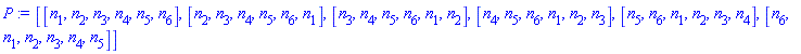 [[n[1], n[2], n[3], n[4], n[5], n[6]], [n[2], n[3], n[4], n[5], n[6], n[1]], [n[3], n[4], n[5], n[6], n[1], n[2]], [n[4], n[5], n[6], n[1], n[2], n[3]], [n[5], n[6], n[1], n[2], n[3], n[4]], [n[6], n[1], n[2], n[3], n[4], n[5]]]