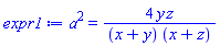 a^2 = 4*y*z/((x+y)*(x+z))