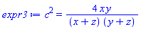 c^2 = 4*x*y/((x+z)*(y+z))