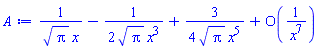 1/(Pi^(1/2)*x)-(1/2)/(Pi^(1/2)*x^3)+(3/4)/(Pi^(1/2)*x^5)+O(1/x^7)