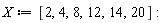 X := [2, 4, 8, 12, 14, 20]