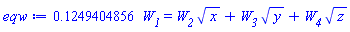 .1249404856*W__1 = W__2*x^(1/2)+W__3*y^(1/2)+W__4*z^(1/2)