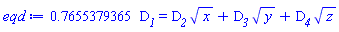 .7655379365*D__1 = D__2*x^(1/2)+D__3*y^(1/2)+D__4*z^(1/2)