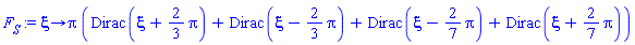 proc (xi) options operator, arrow; Pi*(Dirac(xi+(2/3)*Pi)+Dirac(xi-(2/3)*Pi)+Dirac(xi-(2/7)*Pi)+Dirac(xi+(2/7)*Pi)) end proc