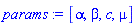 [alpha, beta, c, mu]