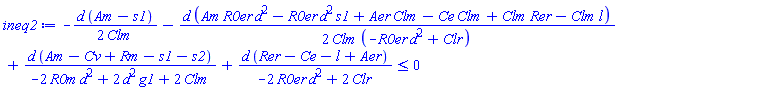 -(1/2)*d*(Am-s1)/Clm-(1/2)*d*(Am*R0er*d^2-R0er*d^2*s1+Aer*Clm-Ce*Clm+Clm*Rer-Clm*l)/(Clm*(-R0er*d^2+Clr))+d*(Am-Cv+Rm-s1-s2)/(-2*R0m*d^2+2*d^2*g1+2*Clm)+d*(Rer-Ce-l+Aer)/(-2*R0er*d^2+2*Clr) <= 0