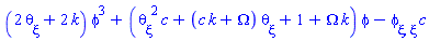 (2*(diff(theta(xi), xi))+2*k)*phi(xi)^3+((diff(theta(xi), xi))^2*c+(c*k+Omega)*(diff(theta(xi), xi))+1+Omega*k)*phi(xi)-(diff(diff(phi(xi), xi), xi))*c