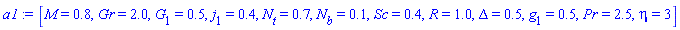 [M = .8, Gr = 2.0, G[1] = .5, j[1] = .4, N[t] = .7, N[b] = .1, Sc = .4, R = 1.0, Delta = .5, g[1] = .5, Pr = 2.5, eta = 3]