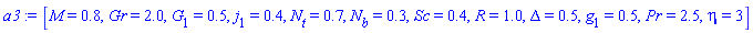 [M = .8, Gr = 2.0, G[1] = .5, j[1] = .4, N[t] = .7, N[b] = .3, Sc = .4, R = 1.0, Delta = .5, g[1] = .5, Pr = 2.5, eta = 3]