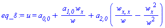 u(x, t) = `a__0,0`+`a__1,0`*(diff(w(x, t), x))/w(x, t)+`a__2,0`*((diff(diff(w(x, t), x), x))/w(x, t)-(diff(w(x, t), x))^2/w(x, t)^2)