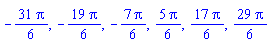 -(31/6)*Pi, -(19/6)*Pi, -(7/6)*Pi, (5/6)*Pi, (17/6)*Pi, (29/6)*Pi